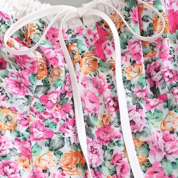 Pink Boho Women's Spaghetti Strap Ditsy Floral & Satin Patchwork Dress - Picture 6 of 7